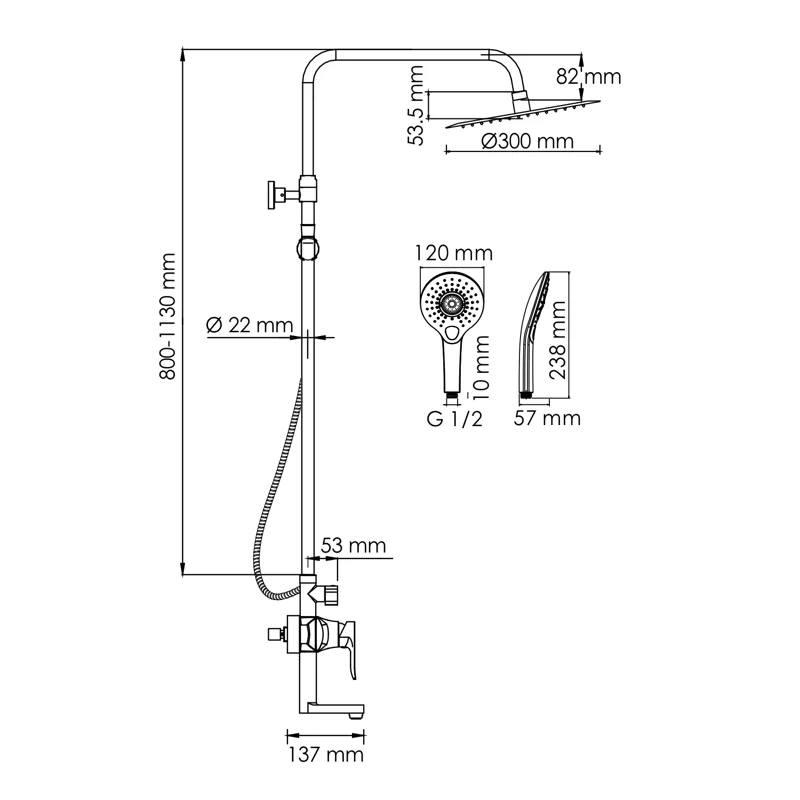 Душевая система WasserKRAFT A166.116.101.010.CH Хром