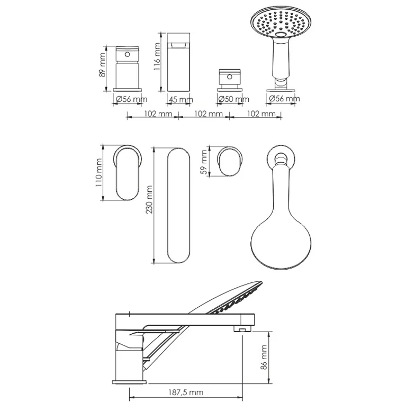 Смеситель на борт ванны WasserKRAFT Elbе 7455 Черный матовый