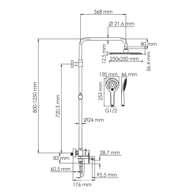 Душевая система WasserKRAFT A185.254.155.WM Белая матовая