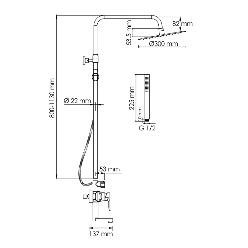 Душевая система WasserKRAFT A166.116.137.010.CH Хром