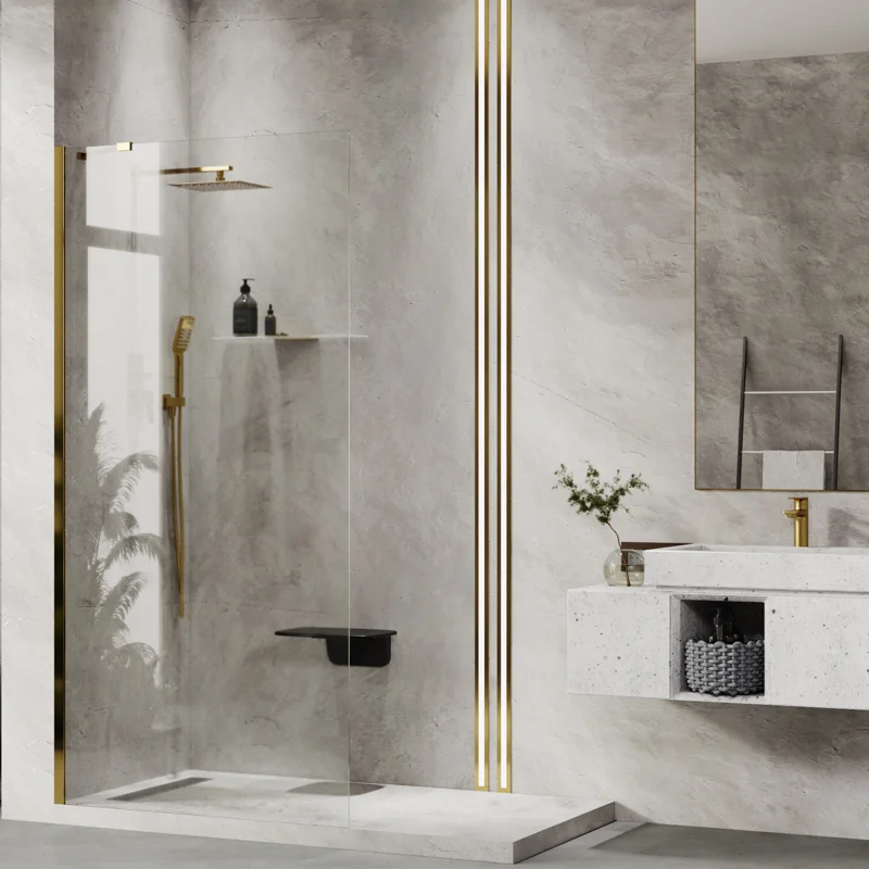 Душевая перегородка WasserKRAFT Aisch 100 55W44 профиль Матовое золото стекло прозрачное