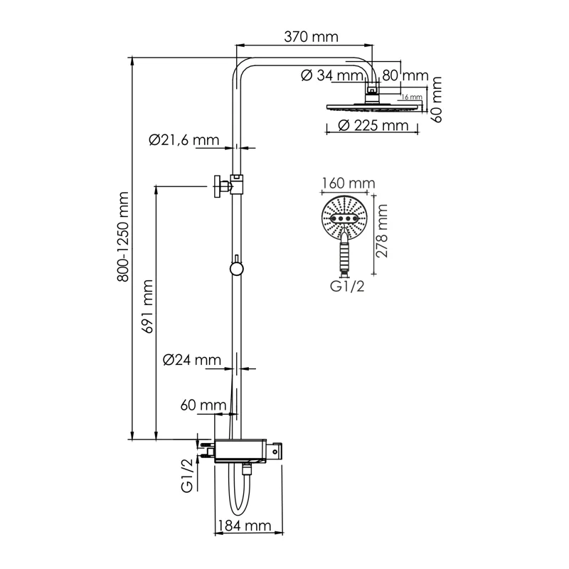 Душевая система WasserKRAFT A113.067.059.CH Thermo с термостатом Хром Белая