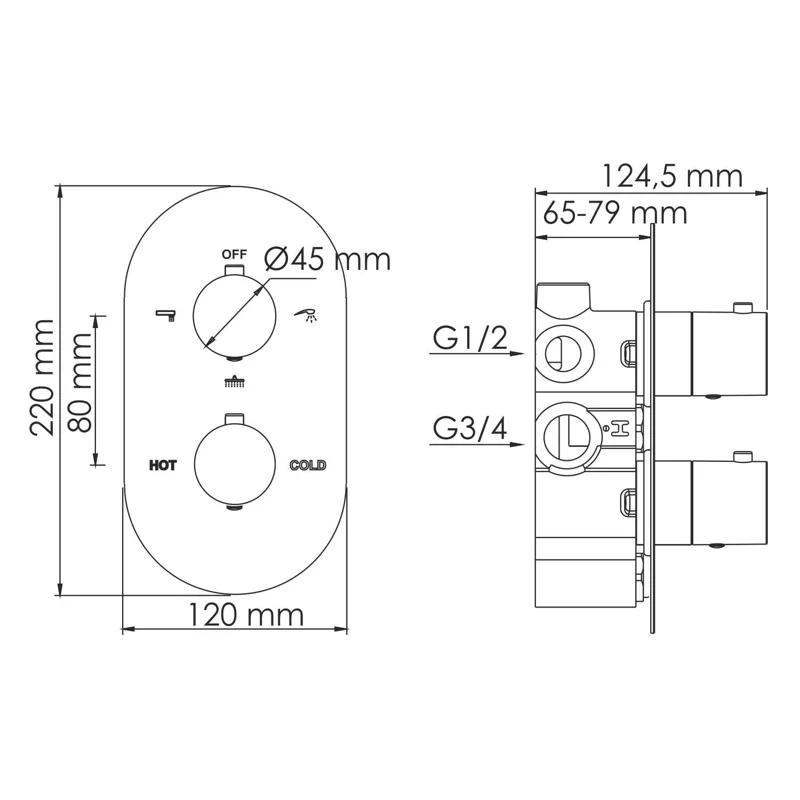 Термостатический смеситель скрытого монтажа WasserKRAFT 7444 Thermo для ванны и душа, черный