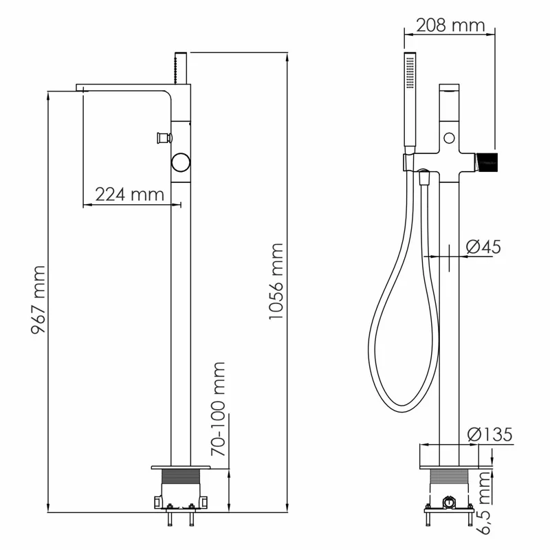 Смеситель для ванны и душа WasserKRAFT Fulda, напольный, черный матовый, 5221