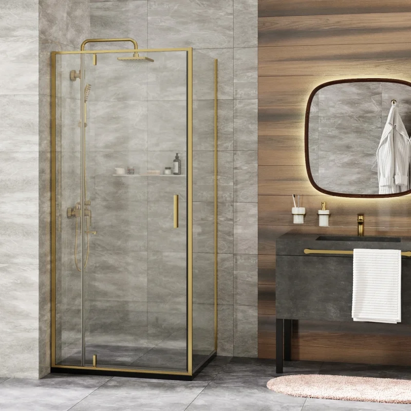 Душевой уголок WasserKRAFT Aisch 90x80 55P20 профиль Матовое золото стекло прозрачное
