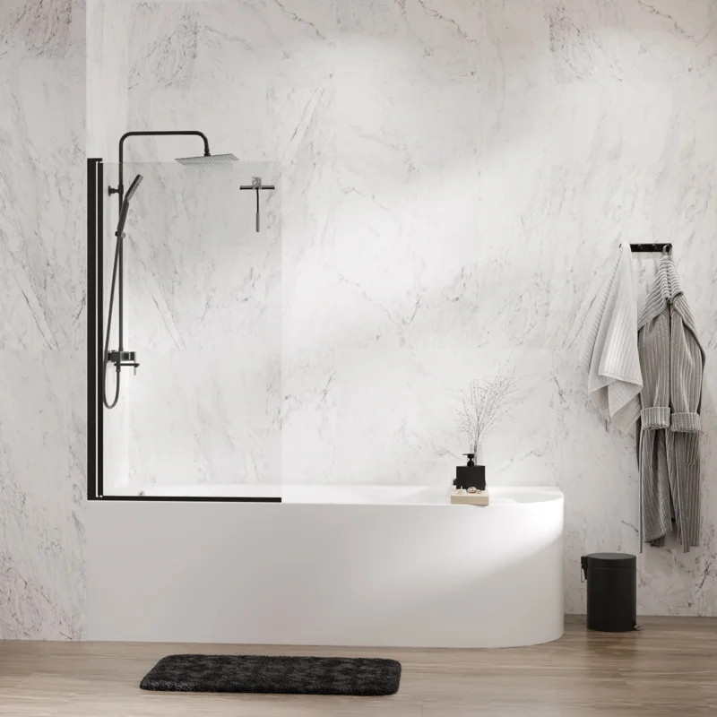 Шторка на ванну WasserKRAFT Berkel 80 48P01-80B профиль Черный стекло прозрачное