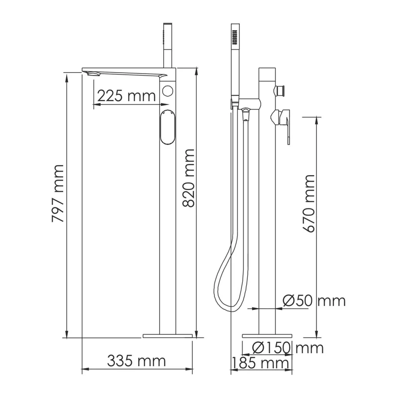 Смеситель WasserKRAFT 7421 для ванны, напольный, черный