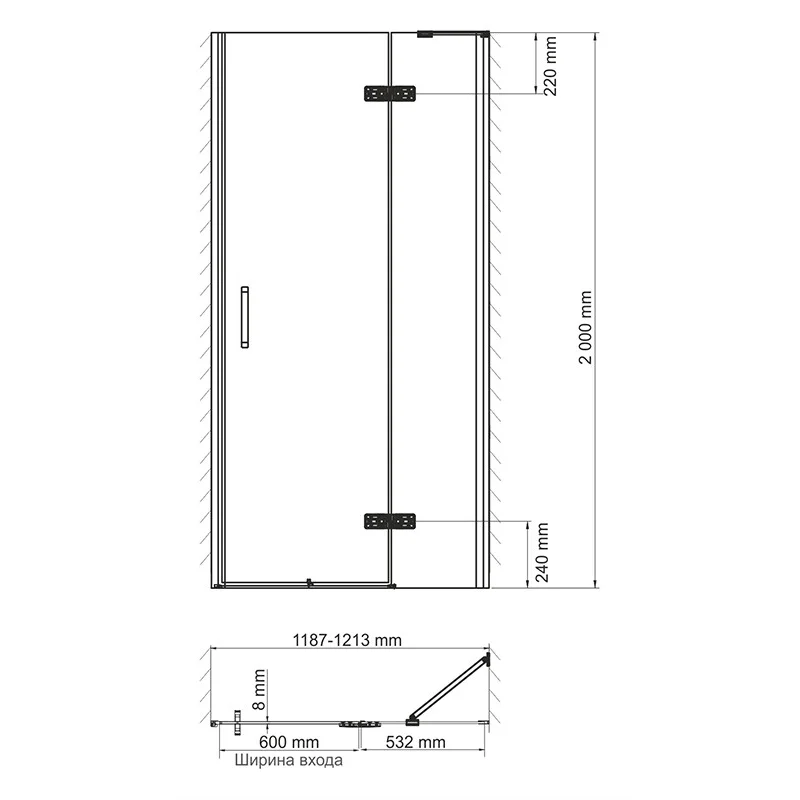 Душевая дверь WasserKRAFT Aller 120 R 10H05RBLACK профиль Хром стекло прозрачное
