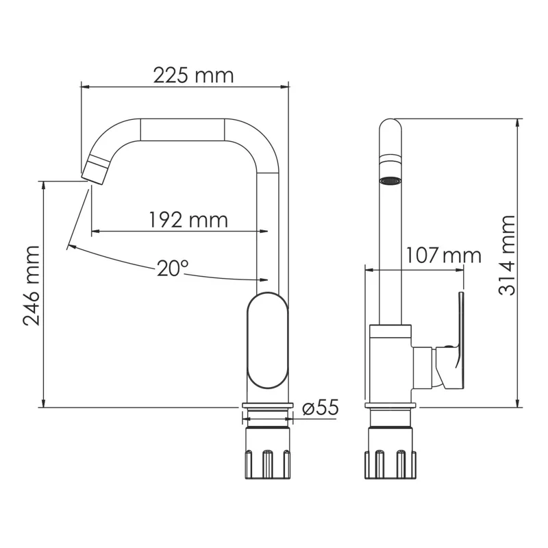 Смеситель для кухни WasserKRAFT Elbе 7407 Черный матовый