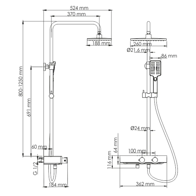 Душевая система WasserKRAFT Thermo A11401 с термостатом Черная матовая Хром