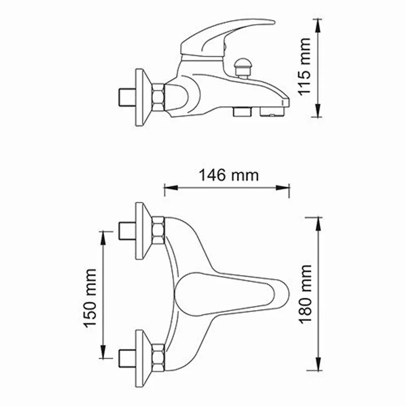 Смеситель WasserKRAFT RHEIN 1701 для ванны и душа с коротким изливом, хром