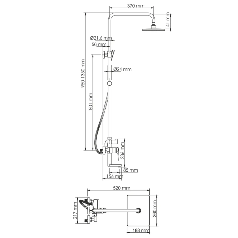 Душевая система WasserKRAFT Wiese A18401 Оружейная сталь