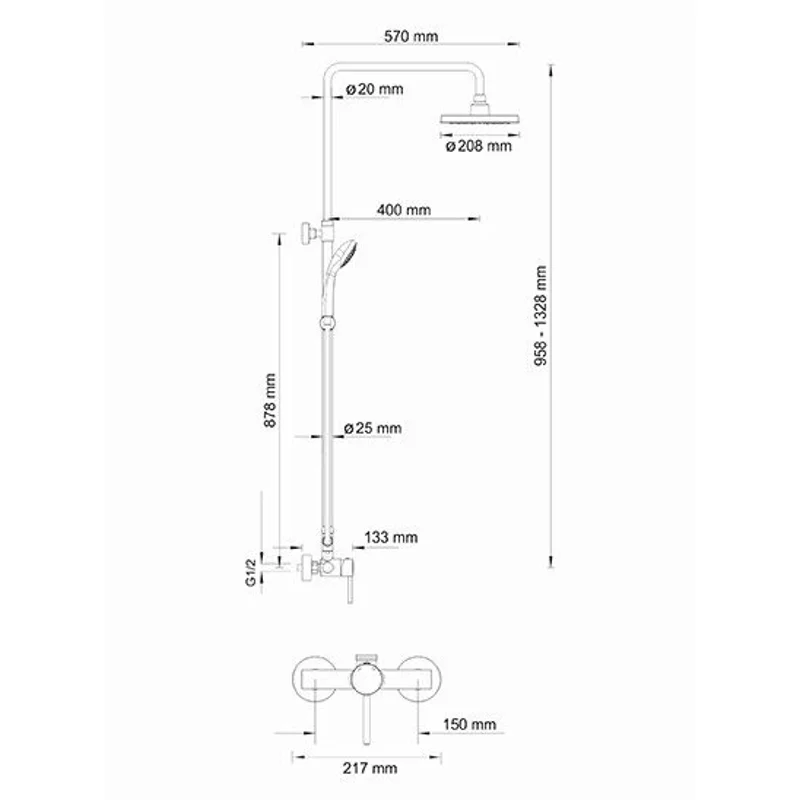 Душевая система WasserKRAFT A12202 Хром