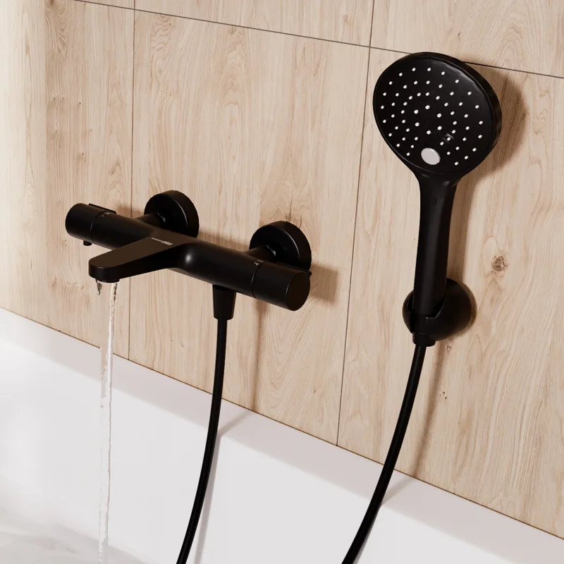 Смеситель термостатический WasserKRAFT Elbe, для ванны и душа, черный, 7411 Thermo