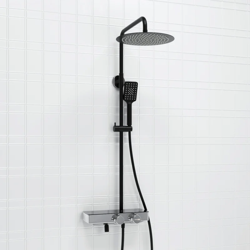 Душевая система WasserKRAFT A114.160.130.CB Thermo с термостатом Черная матовая