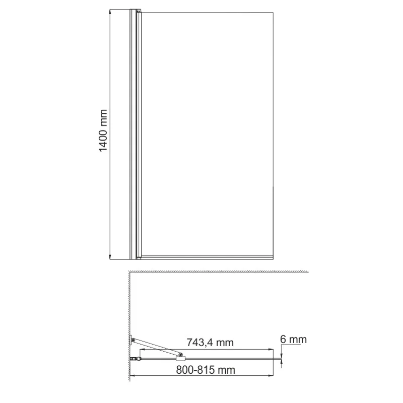 Шторка на ванну WasserKRAFT Berkel 80 48P01-80 BLACK Fixed профиль Черный стекло прозрачное