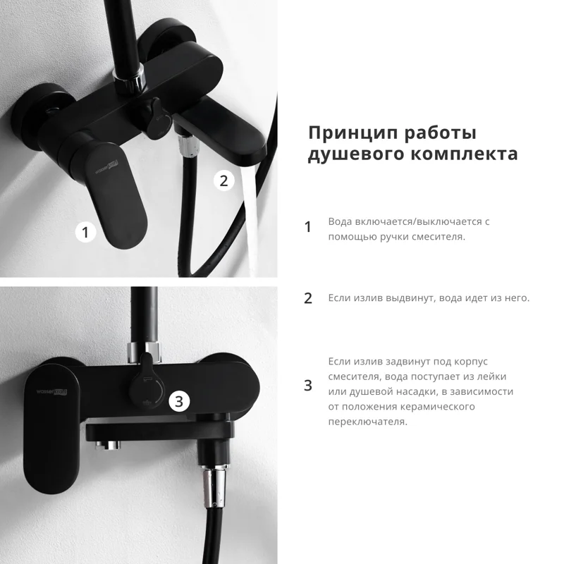 Душевая система WasserKRAFT Elbe A17401 Черная матовая