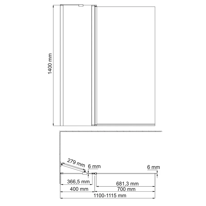 Шторка на ванну WasserKRAFT Berkel 110 48P02-110W профиль Белый стекло прозрачное