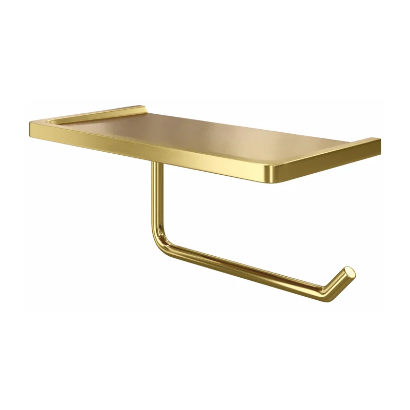 Держатель туалетной бумаги WasserKRAFT K-1625 с полкой Золото матовое