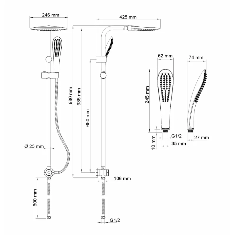 Душевой комплект, 98x42,5 см WasserKRAFT A045