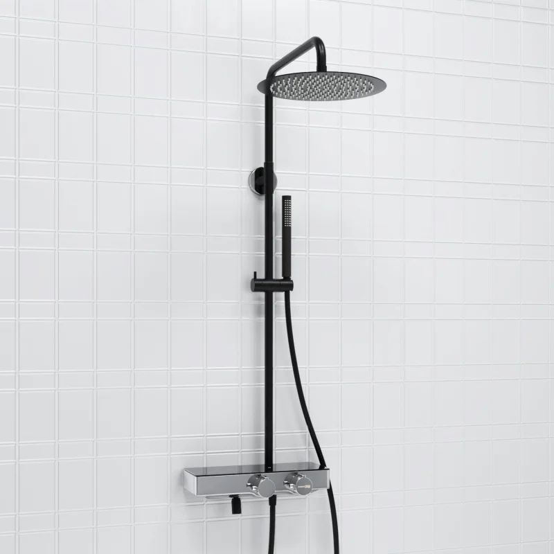 Душевая система WasserKRAFT A114.160.217.CB Thermo с термостатом Черная матовая