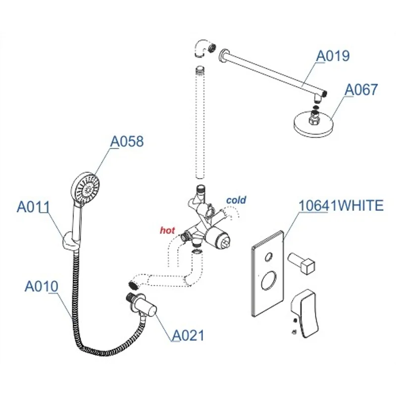 Душевая система WasserKRAFT A16067WHITE Белый Хром