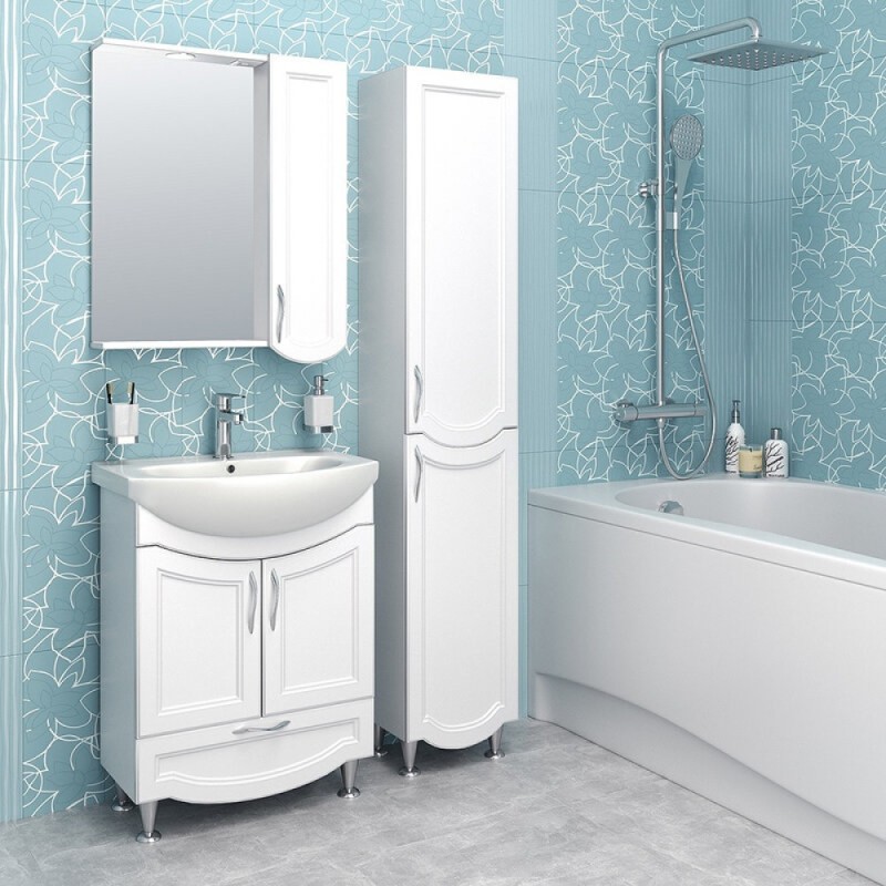 Зеркальный шкаф Runo Неаполь 65, правый, с подсветкой, белый, 00-00001030