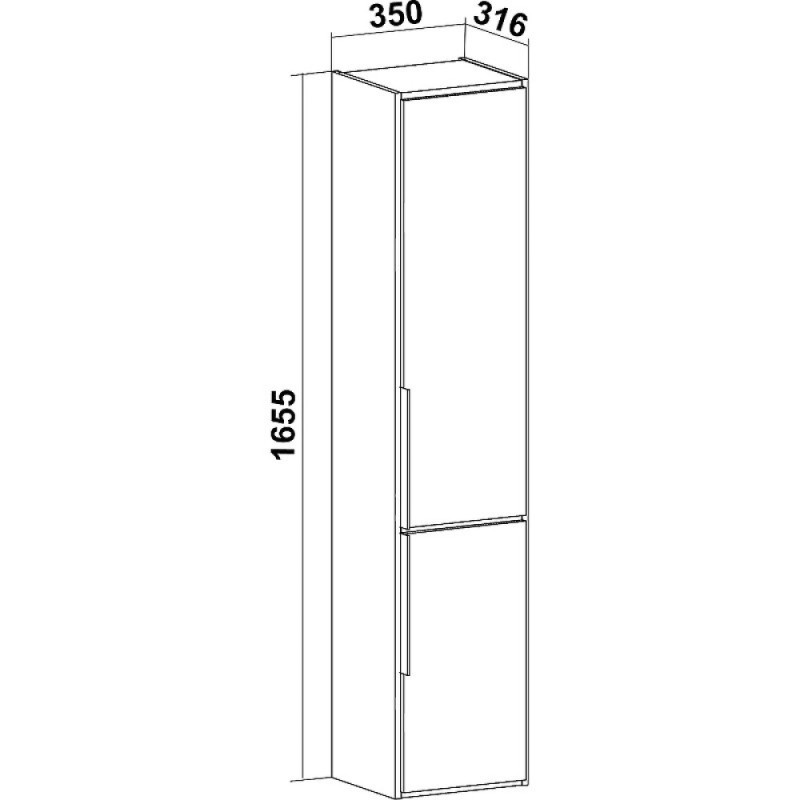 Шкаф-колонна Runo Мальта 35, правый, подвесной, черный/дуб, 00-00001095