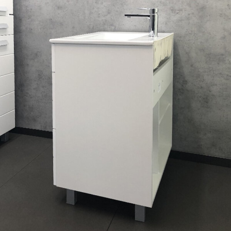 Тумба с раковиной Comfortу Модена, 75 см, напольная, белый матовый, раковина Quadro белая, 00-00001643 (00-00001643CF)