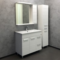 Тумба с раковиной Comfortу Модена, 90 см, напольная, белый матовый, раковина Quadro белая, 00-00001644 (00-00001644CF)