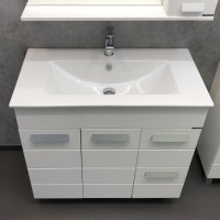 Тумба с раковиной Comfortу Модена, 90 см, напольная, белый матовый, раковина Quadro белая, 00-00001644 (00-00001644CF)