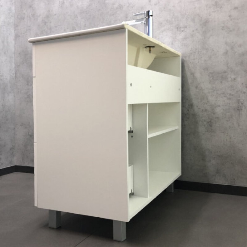 Тумба с раковиной Comfortу Модена, 90 см, напольная, белый матовый, раковина Quadro белая, 00-00001644 (00-00001644CF)