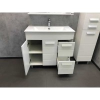 Тумба с раковиной Comfortу Модена, 90 см, напольная, белый матовый, раковина Quadro белая, 00-00001644 (00-00001644CF)