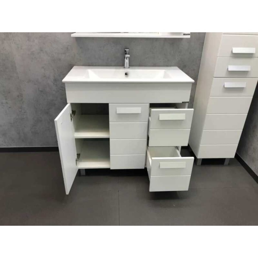Тумба с раковиной Comfortу Модена, 90 см, напольная, белый матовый, раковина Quadro белая, 00-00001644 (00-00001644CF)