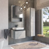 Тумба с раковиной Comfortу Эдинбург, 60 см, 1 ящик, подвесная, со столешницей под мрамор Калакатта Блэк, раковина Comforty, бетон светлый, 00-00001928 (00-00001928CF)