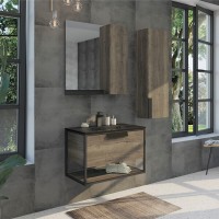 Тумба с раковиной Comfortу Бонн, 75 см, подвесная, дуб темный, раковина Comforty черная, 00-00001936 (00-00001936CF)