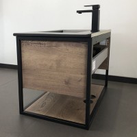 Тумба с раковиной Comfortу Бонн, 90 см, подвесная, дуб темный, раковина Comforty черная, 00-00001937 (00-00001937CF)