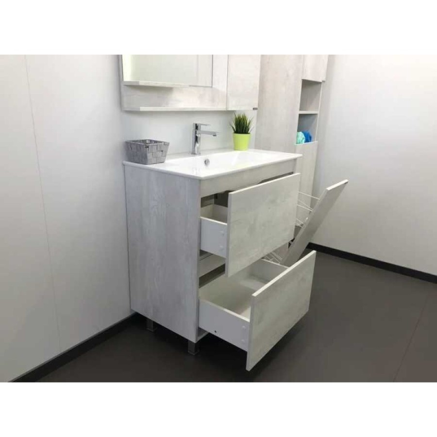 Тумба с раковиной Comfortу Верона, 90 см, напольная, дуб белый, раковина Quadro белая, 00-00001972 (00-00001972CF)