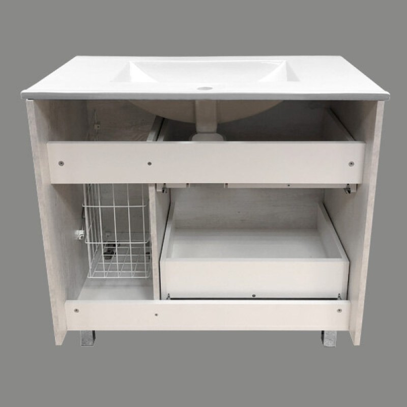 Тумба с раковиной Comfortу Верона, 90 см, напольная, дуб белый, раковина Quadro белая, 00-00001972 (00-00001972CF)