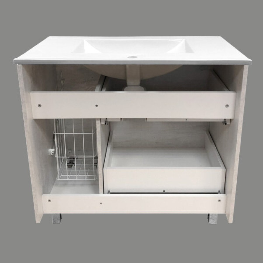 Тумба с раковиной Comfortу Верона, 90 см, напольная, дуб белый, раковина Quadro белая, 00-00001972 (00-00001972CF)