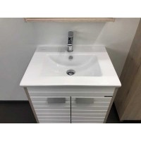 Тумба с раковиной Comfortу Клеон, 60 см, напольная, белый/дуб дымчатый, раковина Quadro белая, 00-00002044 (00-00002044CF)