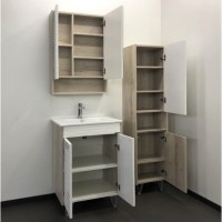 Тумба с раковиной Comfortу Клеон, 60 см, напольная, белый/дуб дымчатый, раковина Quadro белая, 00-00002044 (00-00002044CF)