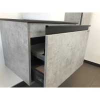 Тумба с раковиной Comfortу Эдинбург, 60 см,1 ящик, подвесная, со столешницей под мрамор Калакатта Блэк, раковина Comforty, бетон светлый, 00-00002782 (00-00002782CF)