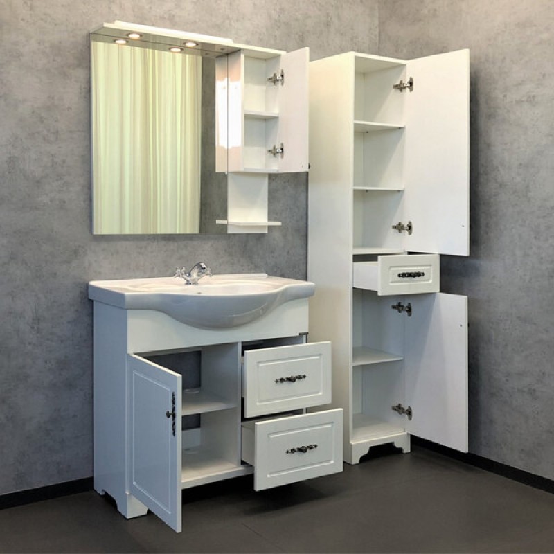 Тумба с раковиной Comfortу Севилья, 85 см, напольная, слоновая кость, раковина Сенеж белая, 00-00003083 (00-00003083CF)