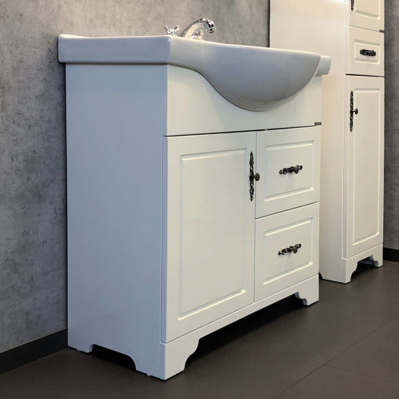 Тумба с раковиной Comfortу Севилья, 85 см, напольная, слоновая кость, раковина Сенеж белая, 00-00003083 (00-00003083CF)