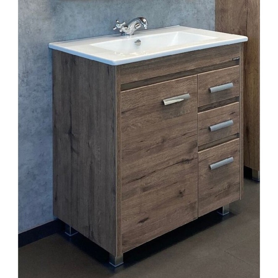 Тумба с раковиной Comforty Марио, 75 см, напольная, дуб темный, 00-00004157 (00-00004157CF)