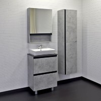 Тумба с раковиной Comfortу Эдинбург 60Н, 60 см, бетон светлый/черный, с черной столешницей, раковина Comfortу 9055RA-50 белая, 00-00004763 (00-00004763CF)
