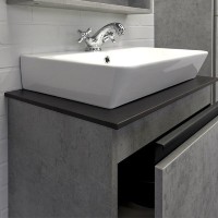 Тумба с раковиной Comfortу Эдинбург 60Н, 60 см, бетон светлый/черный, с черной столешницей, раковина Comfortу 9055RA-50 белая, 00-00004763 (00-00004763CF)