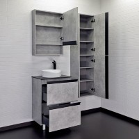 Тумба с раковиной Comfortу Эдинбург, 60 см, бетон светлый/черный, с черной столешницей, раковина Comfortу белая, 00-00004767 (00-00004767CF)