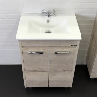 Тумба с раковиной Comfortу Марио, 60 см, напольная, цвет дуб дымчатый, раковина Quadro, белая, 00-00005206 (00-00005206CF)
